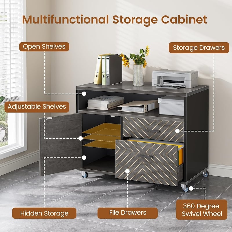 71" Executive Desk File Cabinet L Shaped Computer Desk Shelves