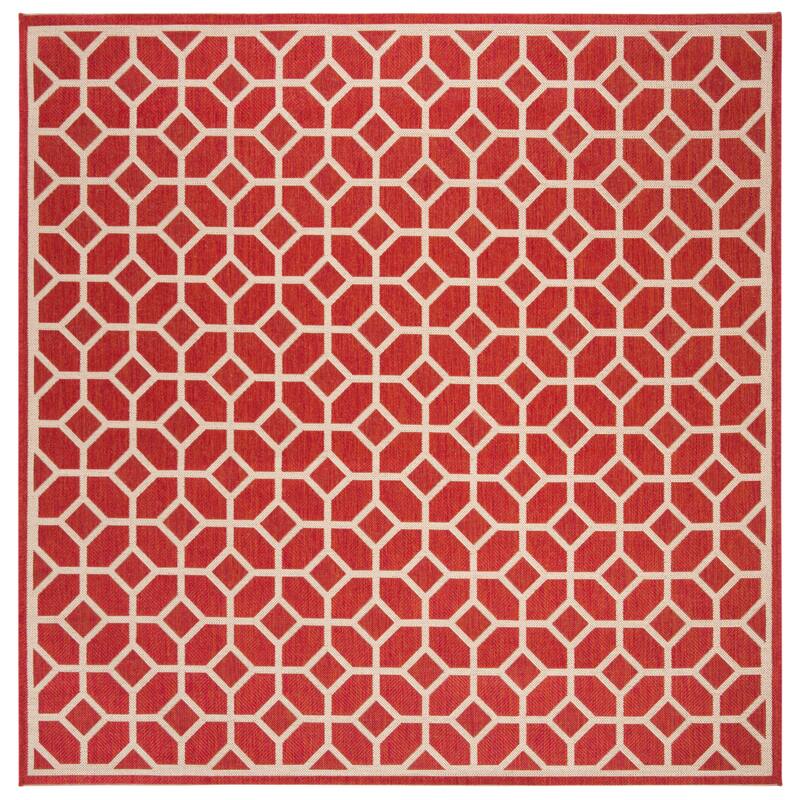 SAFAVIEH Linden Felia Indoor/ Outdoor Waterproof Patio Backyard Rug - 6'7" Square - Red/Creme