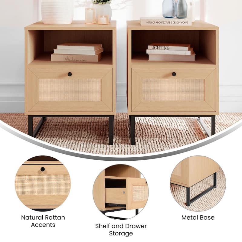 Set of 2 Mid-Century Modern Side Tables with Drawer and Shelf - 17"W x 19"D x 22"H