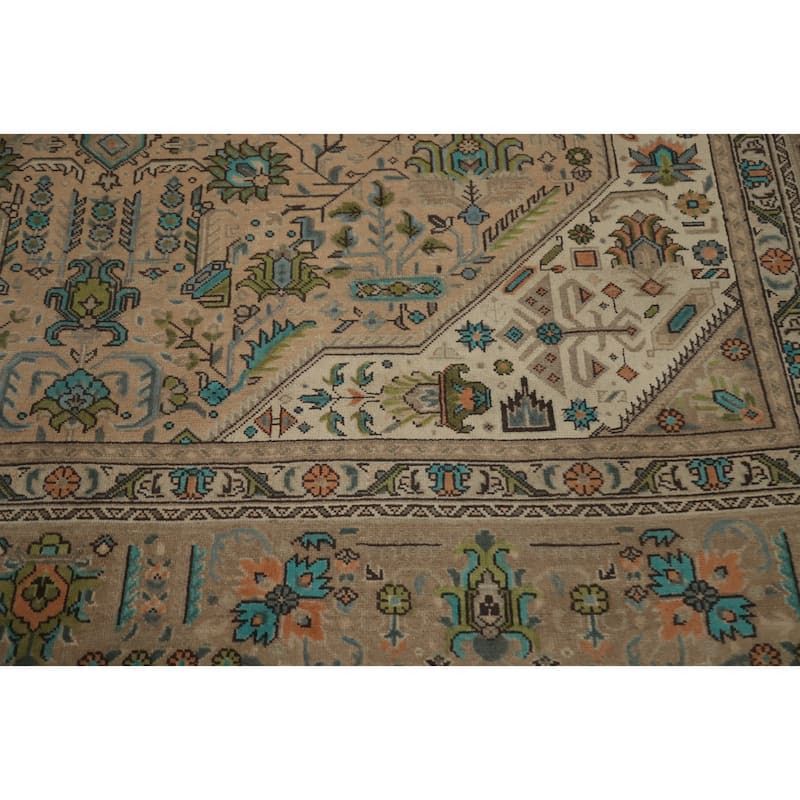Hand Knotted Oriental 100% Wool Carpet Traditional Floral Beige & Ivories Tabriz Area Rug - 11' 2'' X 8' 0''