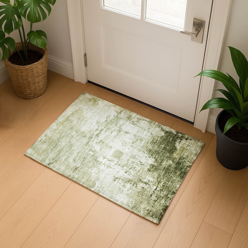 Premium Washable Super Soft Abstract Glam Mayfield Rug - Sage - 1'8" x 2'6"