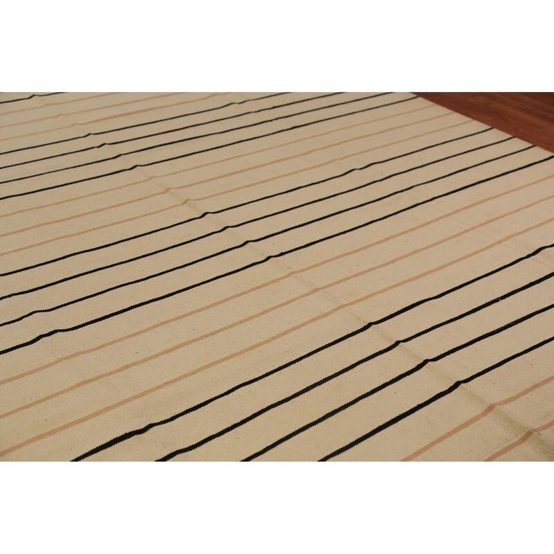 Striped Nomad Kilim Oriental Area Rug Handmade Wool Carpet - 9'0"x 11'9"
