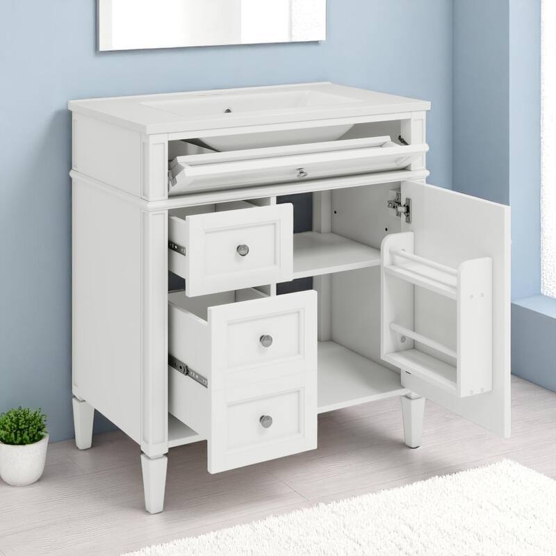 30" Bathroom Vanity with Sink - MDF and Solid Wood Cabinet, Roman Legs,Undermount Ceramic Sink,Freestanding Cabinet