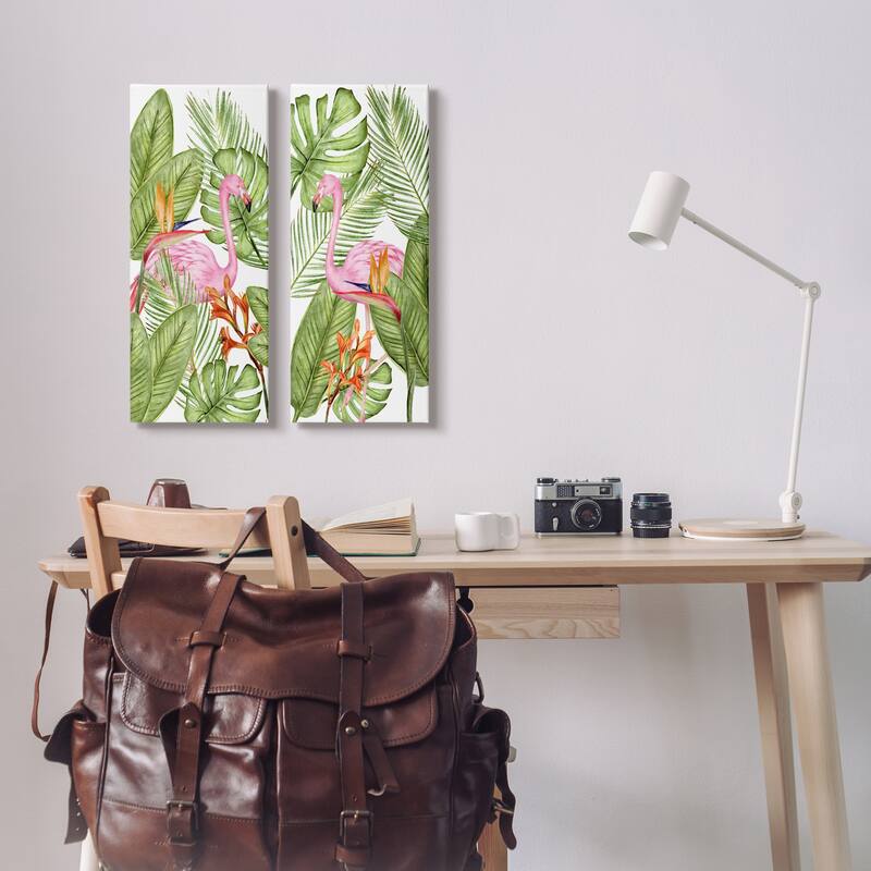 Stupell Flamingos & Topical Plants 2 Piece Canvas Wall Art Set Design by Kim Allen