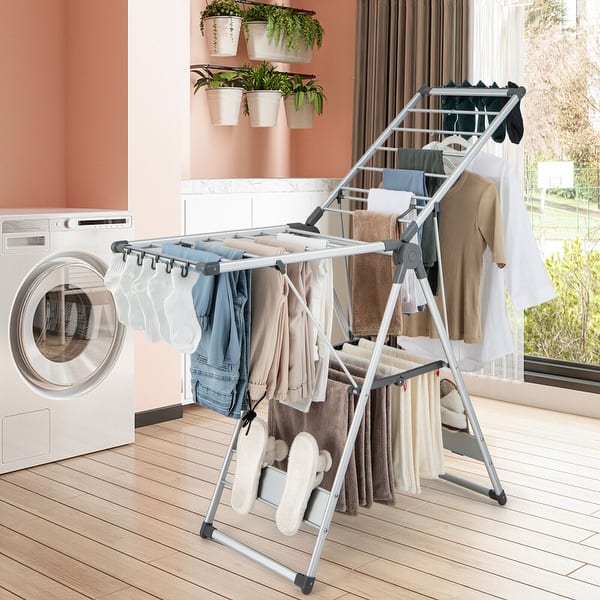 dress dryer rack 2-Layer Folding Clothes Drying with 5-Level Adjustable Height - 55.5