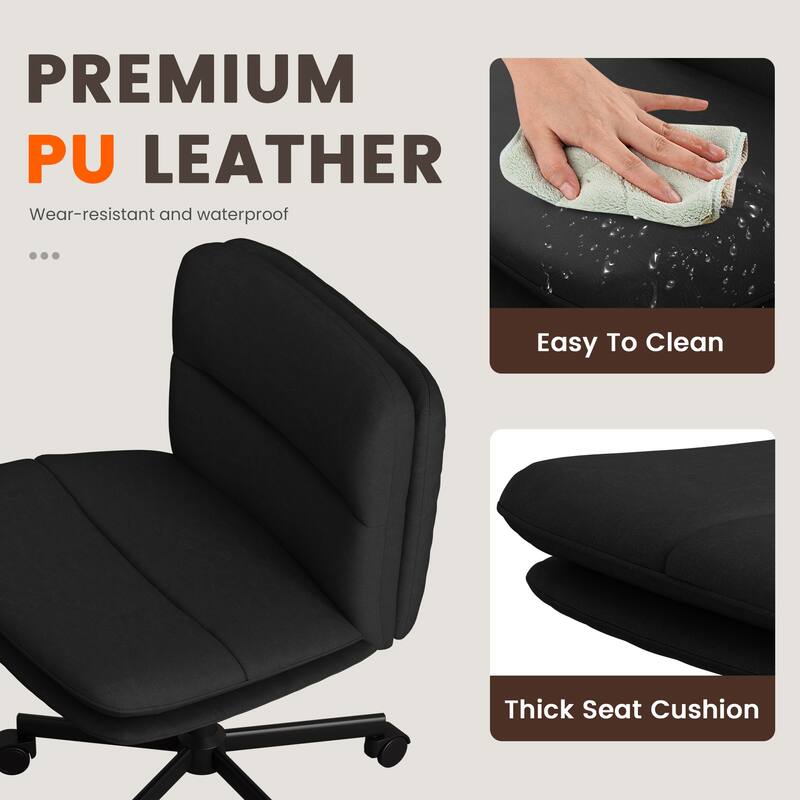 PU Leather Armless Office Chair, Adujustable Height, 360 Degree Swivel Task Chair with Ultra uiet Casters Design