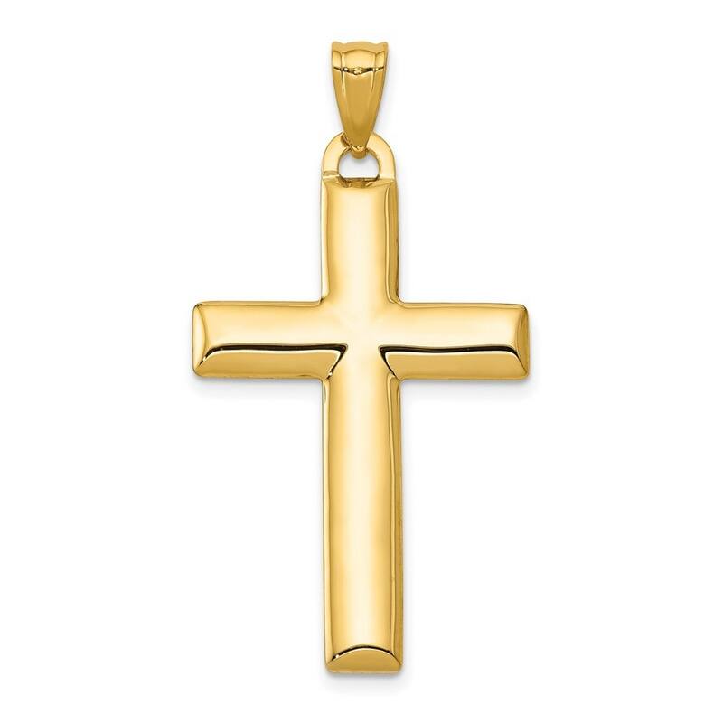 Curata 14k Yellow Gold Hollow Polished and Rhodium Reversible Cross Pendant - Measures 38.1x46.3mm
