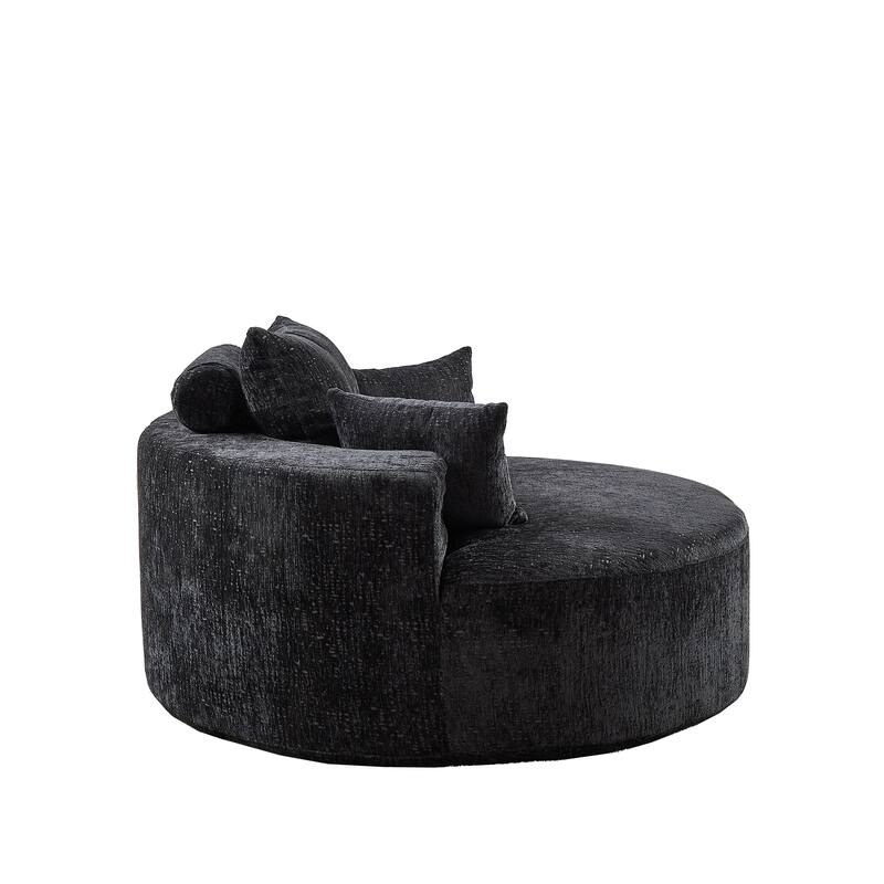 Black Modern 55" Round Chenille Sponge Single Sleeper Sofa with Backrest Pillow for Living Room