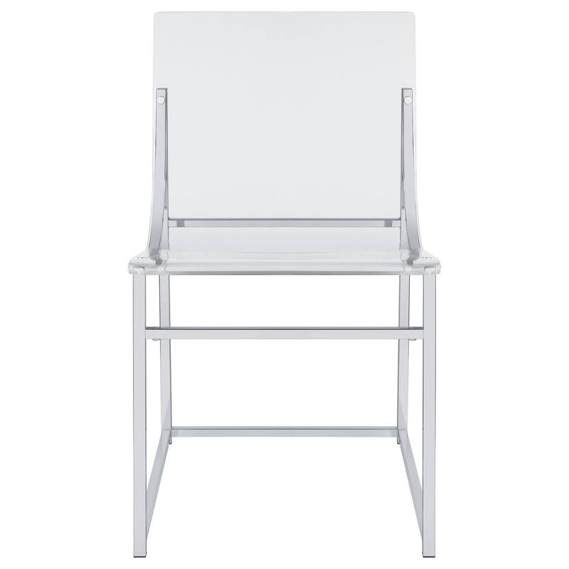Dino 18 Inch Dining Side Chair Set of 2, Acrylic Clear Curved Seat, Chrome