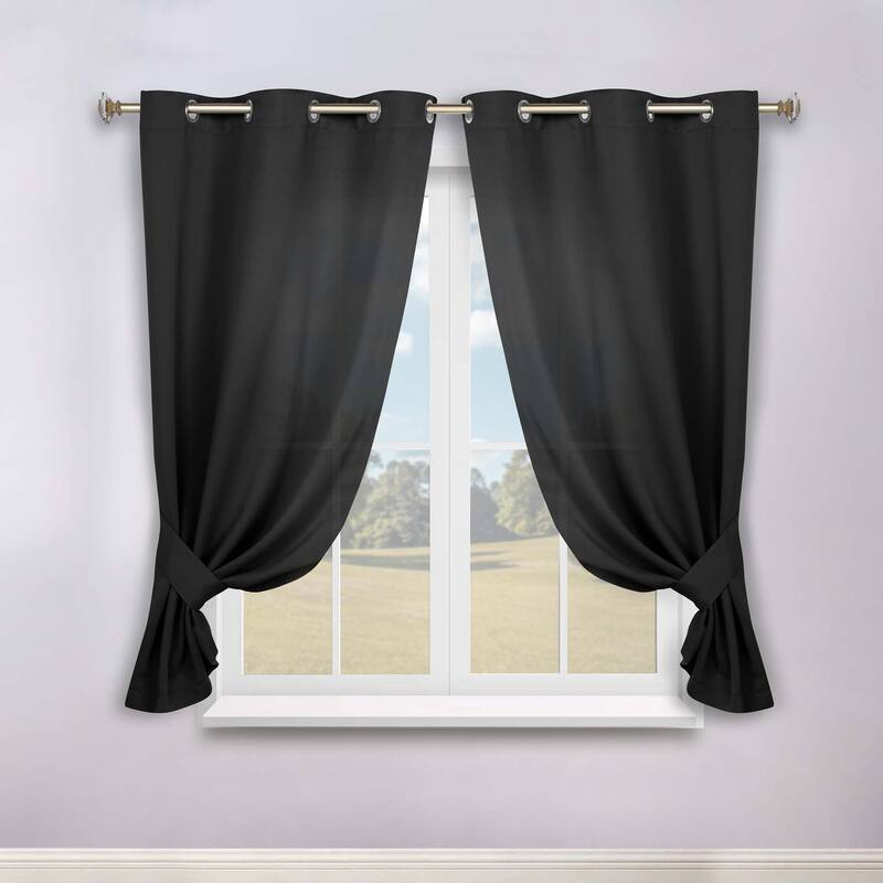Superior Solid Machine Washable Room Darkening Blackout Curtains with Back Tabs, Set of 2