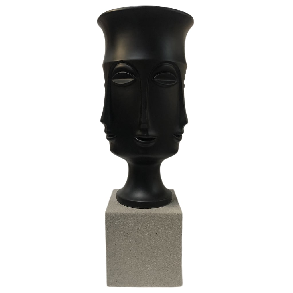Assisi Floor Vase- Small - Matte Black Finish on Resin with Frosted Gray Base