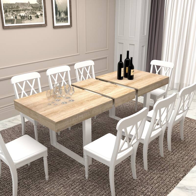 Dining Table Extended of up to 78.7'', Multi-Functional Rectangular Desk, Large Wooden Kitchen Expanding Table - White+Oak