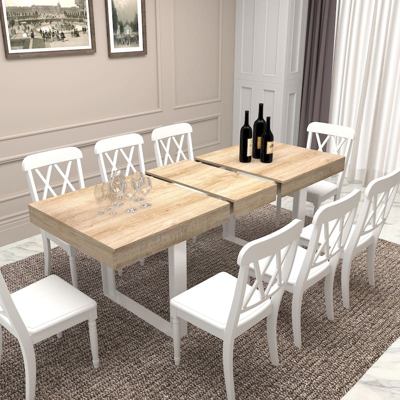 Extendable Dining Room Table for 6 8 10, Modern Farmhouse Wooden Kitchen Expanding Table, Long Large Expandable Dining R