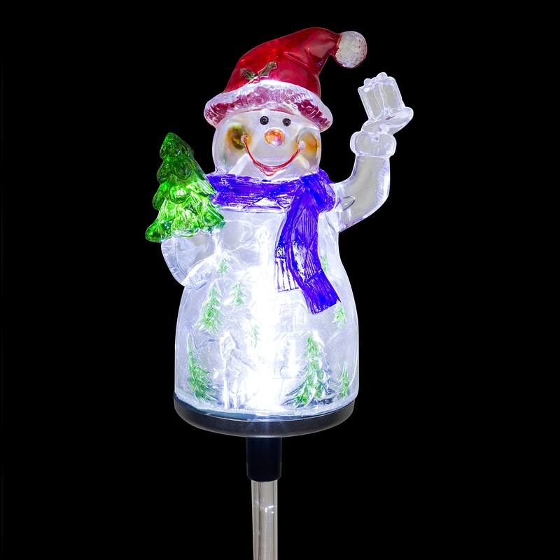 Alpine Corporation 34"H Outdoor Solar Christmas Snowman Fiber Optic Lawn Stakes with LED Lights (Set of 2) - Multi