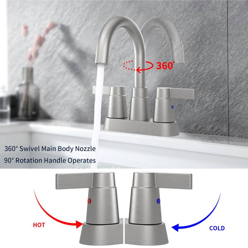 Modern 2 Handle 360 Degree Swivel Bathroom Sink Faucet with Aerator and Anti Drip Valve Core, Anti Fingerprint, Water Saving