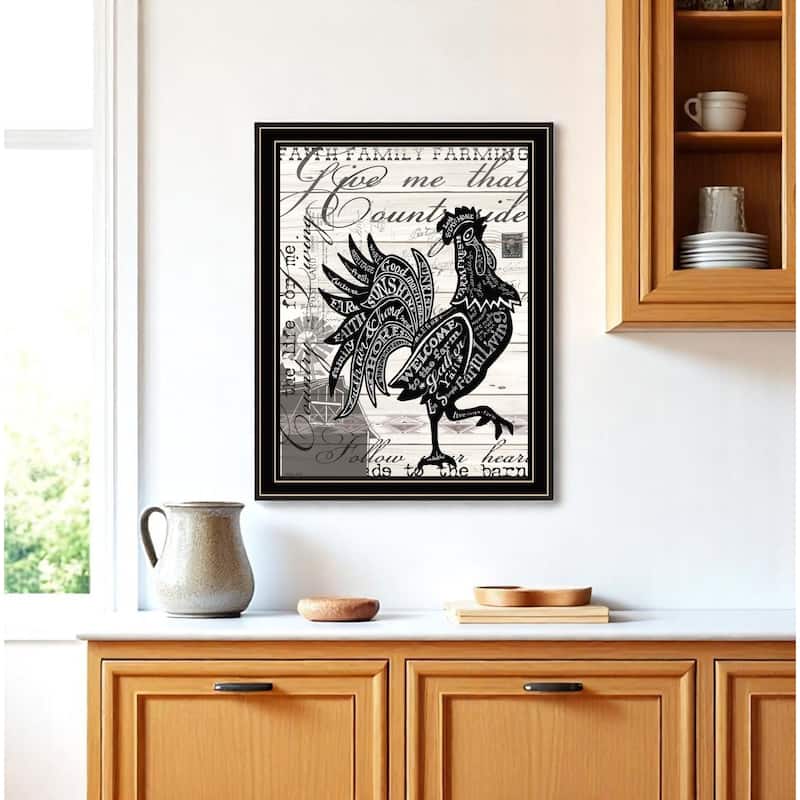 HomeRoots Faith Family Farming Rooster Black Framed Wall Art - 14' X '18' X '1