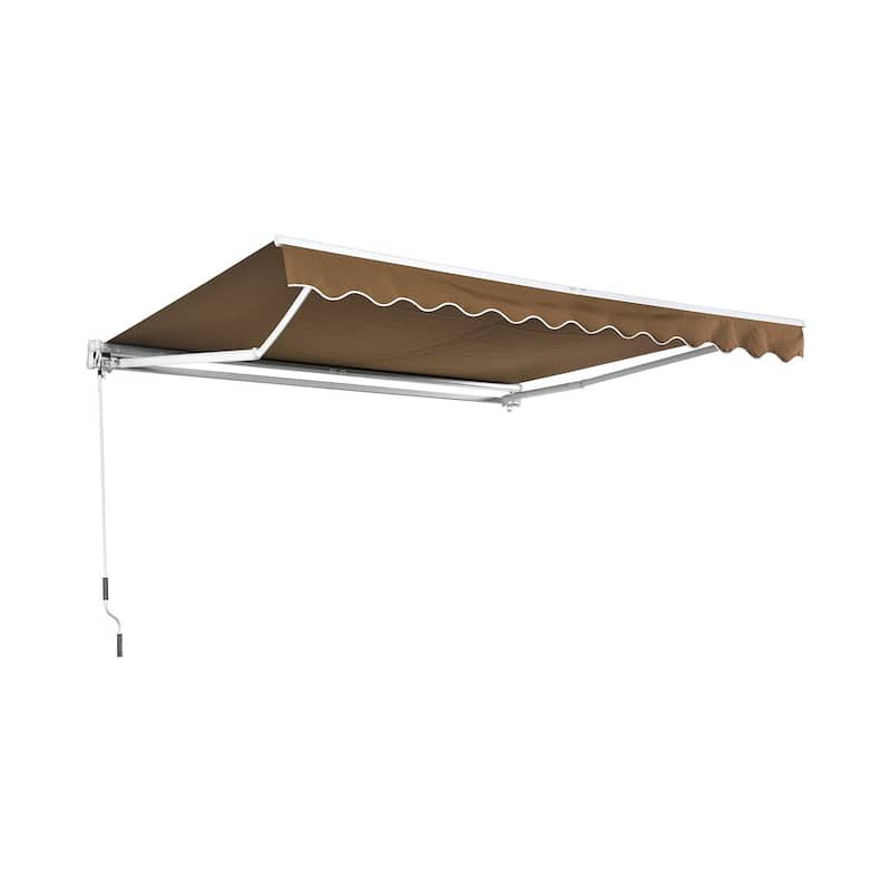 Outsunny 10' x 8' Manual Retractable Sun Shade Patio Awning with UV Protection and Easy Crank Opening, Coffee Brown