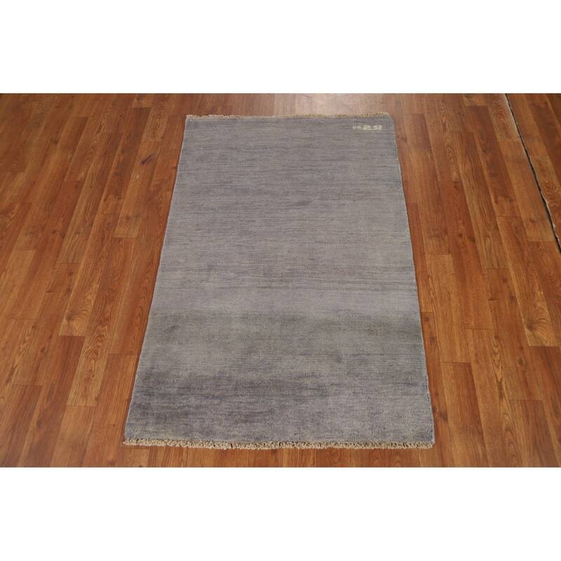Gray Gabbeh Oriental Foyer Rug Hand-Knotted Wool Carpet - 2'7"x 3'11"