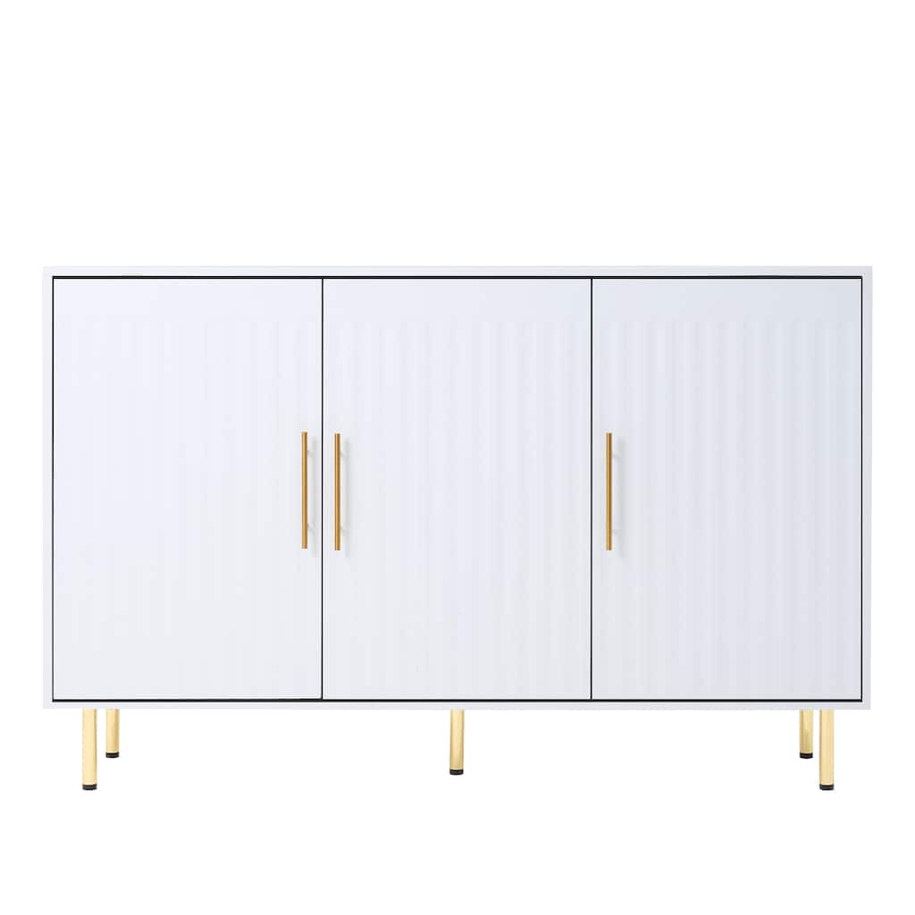 White Metal Handle 3-Door Sideboard with Fluted Design and Storage - 55.12” L x 13.78” W x 35.83” H