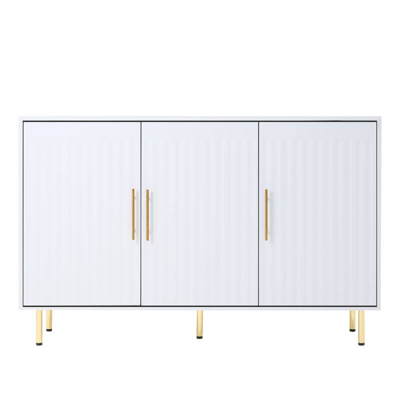 White Metal Handle 3-Door Sideboard with Fluted Design and Storage - 55.12” L x 13.78” W x 35.83” H