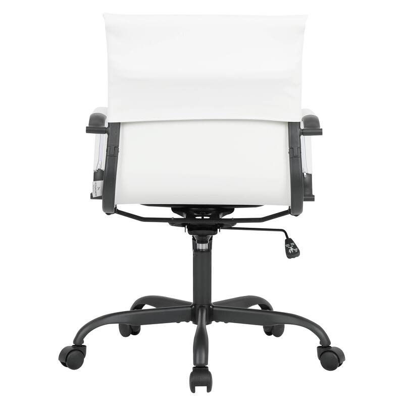 Harris Leather Mid-Back Adjustable Seat Height Office Desk Computer Swivel Chair in Black Metal Frame for Home Conference