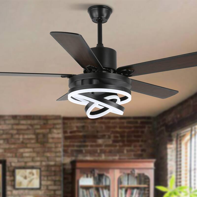 52Inch Modern DIY Shape Reversible Ceiling Fan with LED Light, 6-Speed Ceiling Fan with Remote for Large Room - 52 Inches