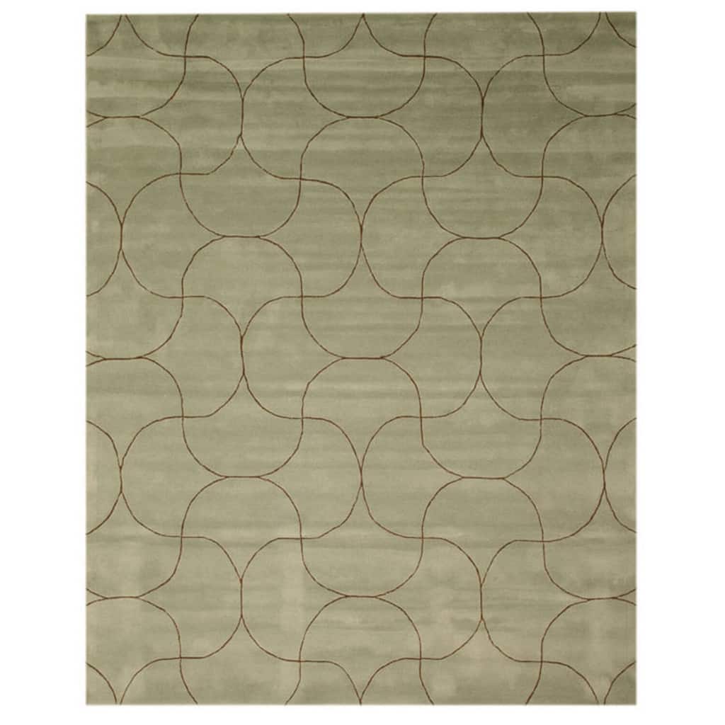 Green Hand-Tufted Wool Transitional Sol Rug, 5' x 8', Vibrant Soft Statement Rug - L