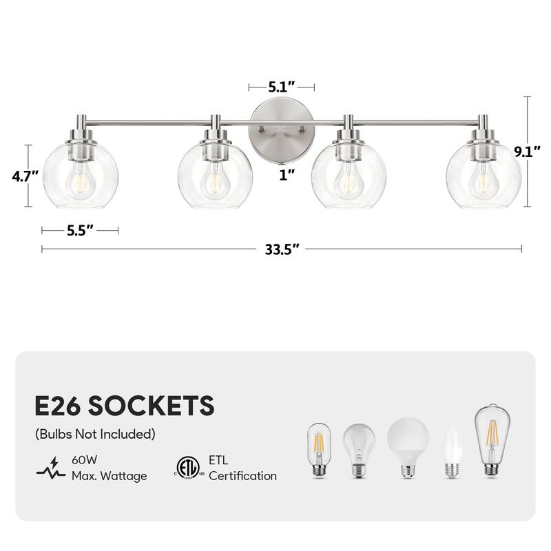 Dimmable Bathroom Vanity Light Globe Glass Shades