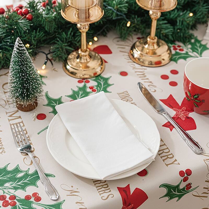Ray Star Celebrate tablecloth Flannel Backing Christmas plants