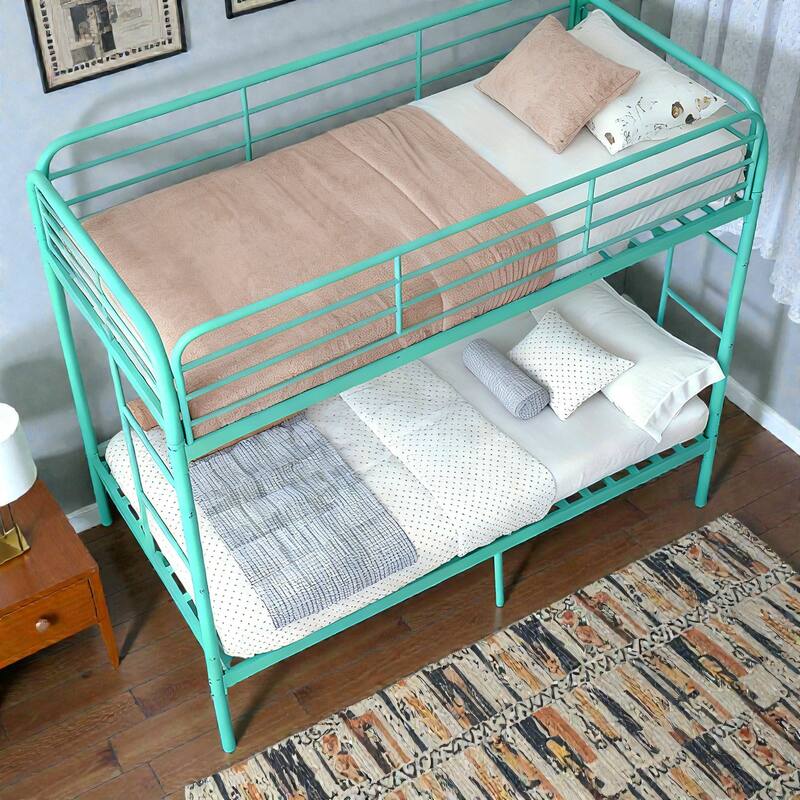 Twin Over Twin Metal Bunk Bed with Dual Ladders, Full Length Guardrails, Heavy Duty Frame, No Box Spring Needed - Green - Twin
