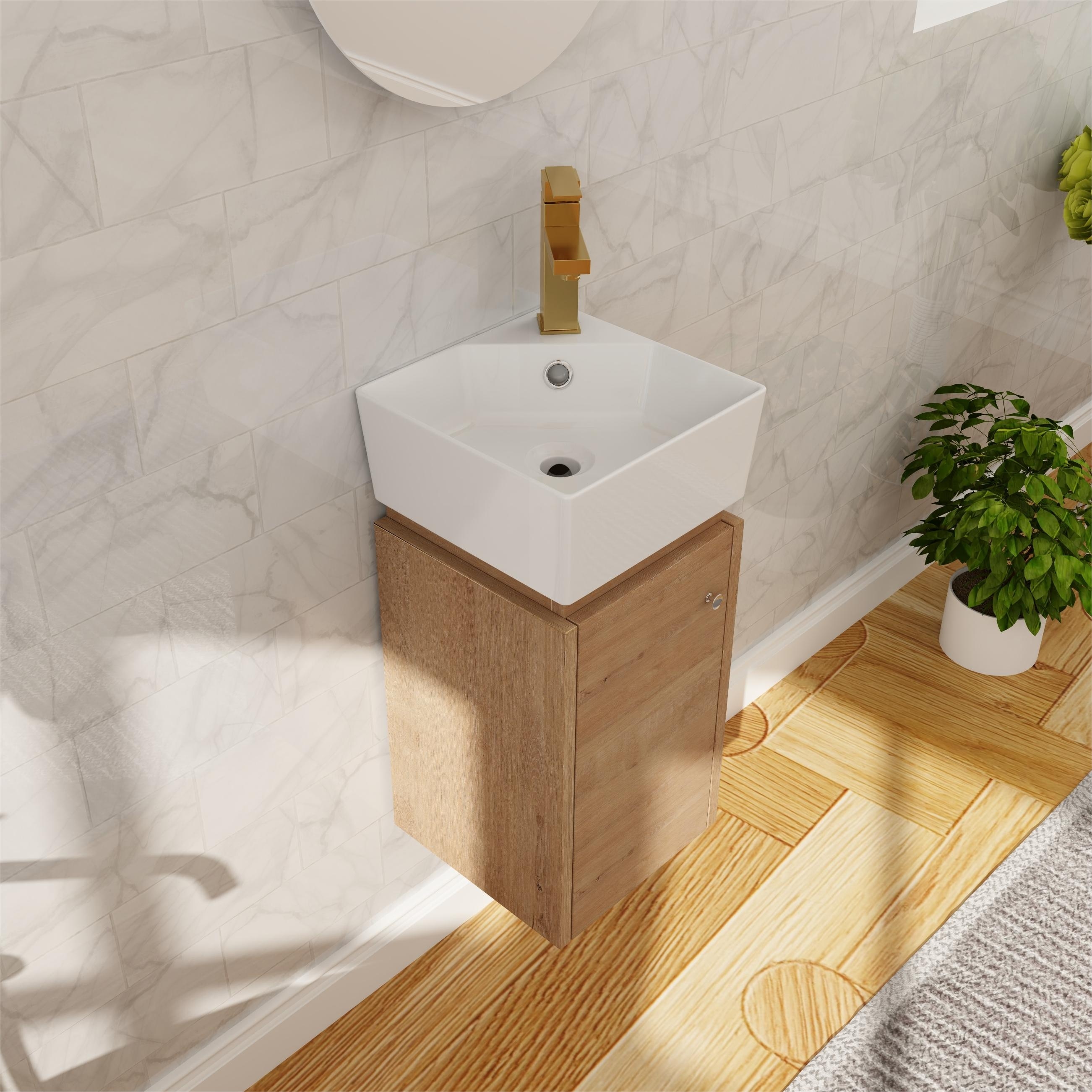 Beingnext 12 Inch Corner Floating Vanity - Wall-Mounted Bathroom Vanity With Ceramic Sink