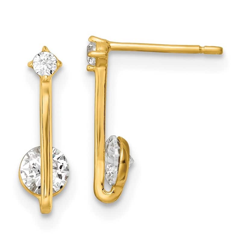 Curata 14k Yellow Gold 13.5x4mm CZ Cubic Zirconia Drop Post Earrings