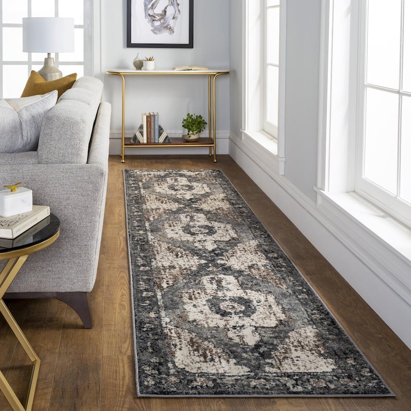 Livabliss Chelsea Updated Traditional Medallion Area Rug - 2'7" x 12' - Grey/Cream