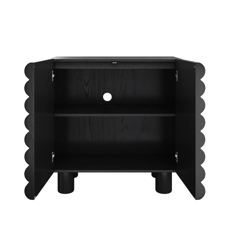 Kendra Modern Accent Cabinet with Sculpted Door, Black Contemporary Kitchen Storage Cabinet