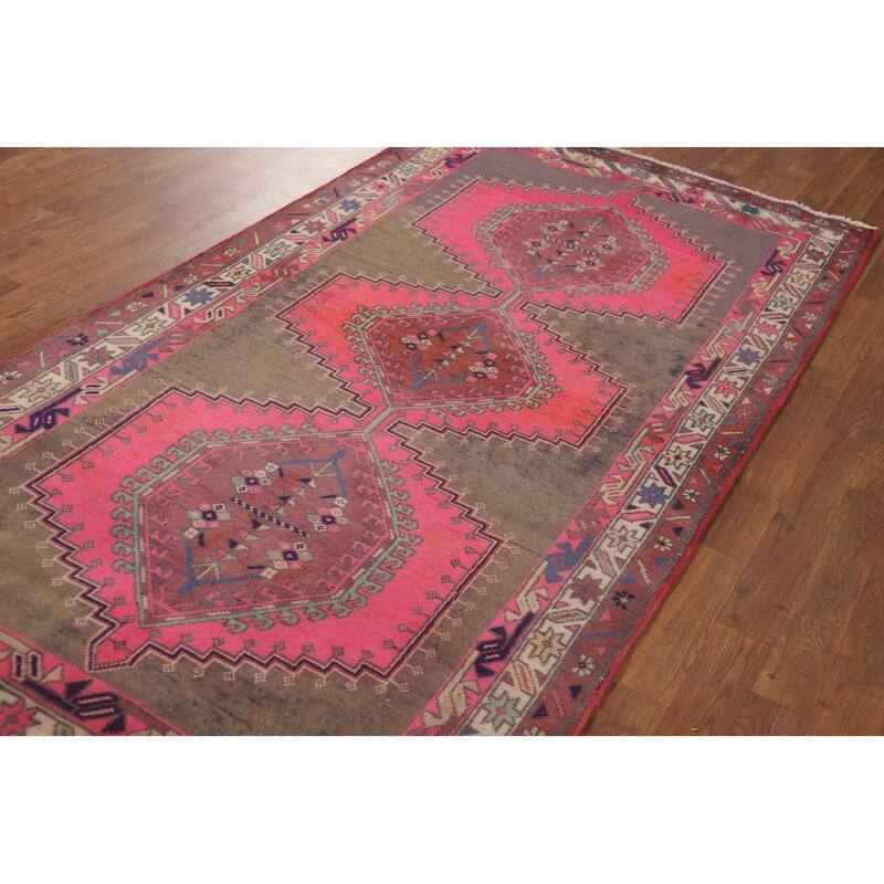 Pink Ardebil Persian Vintage Area Rug Hand-Knotted Wool Carpet - 3'11" x 7'7"