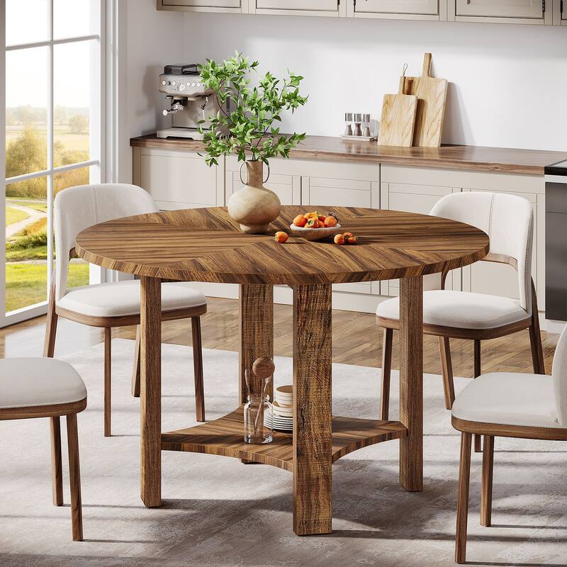 Farmhouse 47-Inch Round Dining Table, 2 Tier Dining Room Table for Living Room, Kitchen