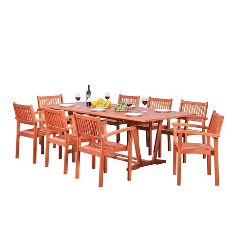 Surfside 9-piece Wood Outdoor Dining Set with Rectangular Extension Table and Stacking Chairs by Havenside Home