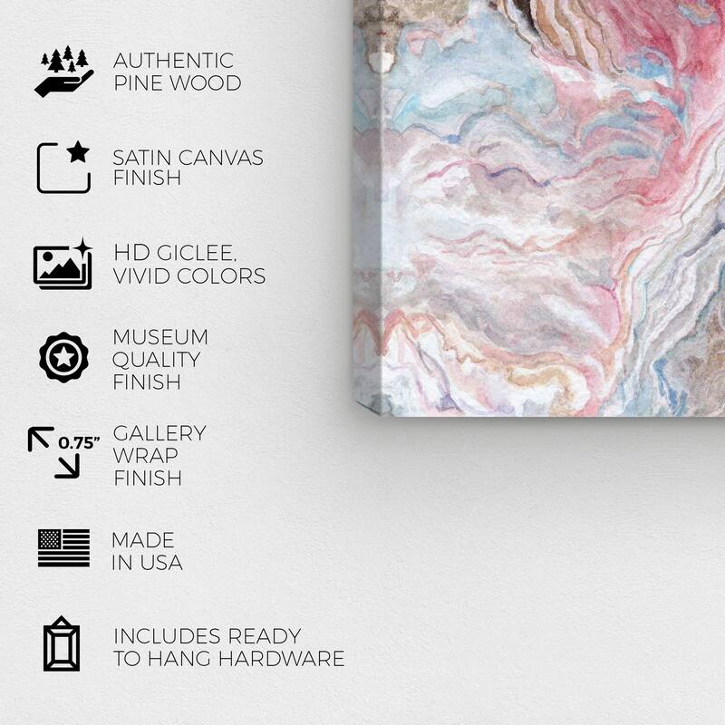 Wynwood Studio Abstract Doll Memories - Watercolor Geode Pink and Dark Blue Glam Wall Art Canvas Print