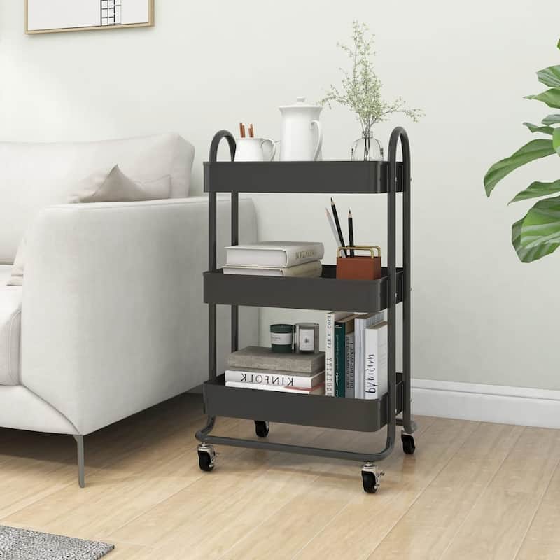 vidaXL Trolley 3-Tier Kitchen Trolley Kitchen Island Storage Utility Cart - 16.9" x 13.4" x 31.1" - Anthracite