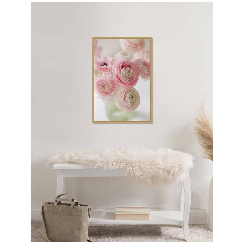 Kate and Laurel Sylvie Delicate Pink Ranunculus Flower Bouquet Framed Canvas by Kristy Campbell