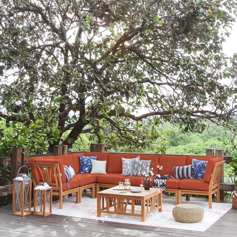 Cambridge Casual Lowell 8-piece Teak Patio Sectional Set with Cushion