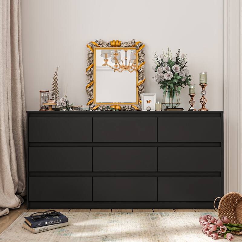 Timechee Grooved Handle Wood Dresser Bedroom Storage Drawer Organizer