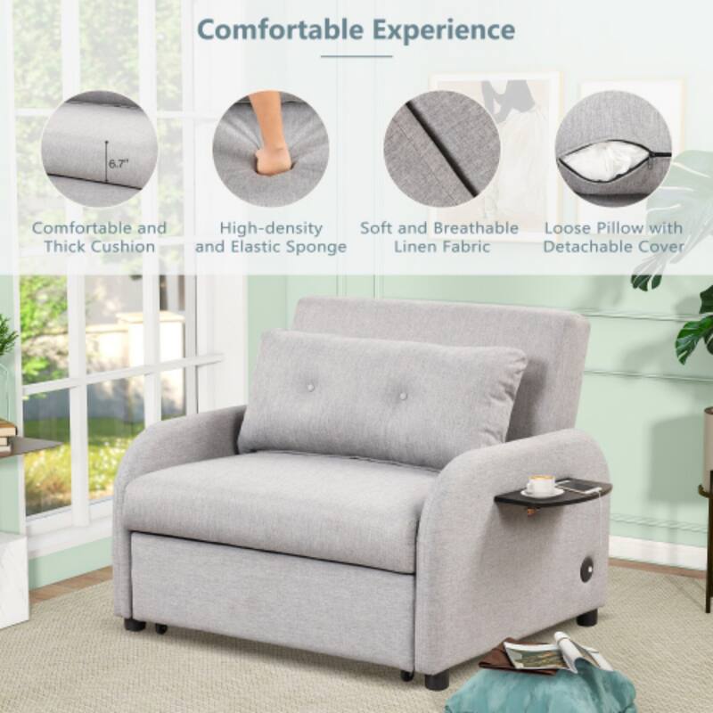 3-in-1 Pull-Out Sofa Sleeper with Collapsible Wing Table & USB Ports by Harper&Bright Designs