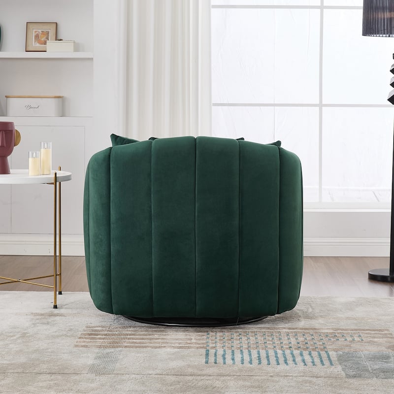 Upholstered Oversized 360° Swivel Accent Barrel Chair and Half Cozy Sofa with Pillows, Channel Pumpkin-Shape Club Armchair
