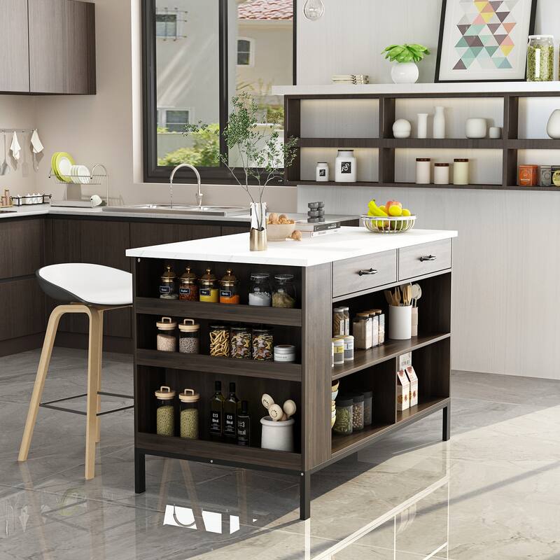 Kitchen Island w/Storage Island Table Kitchen Table w/Large Workspace