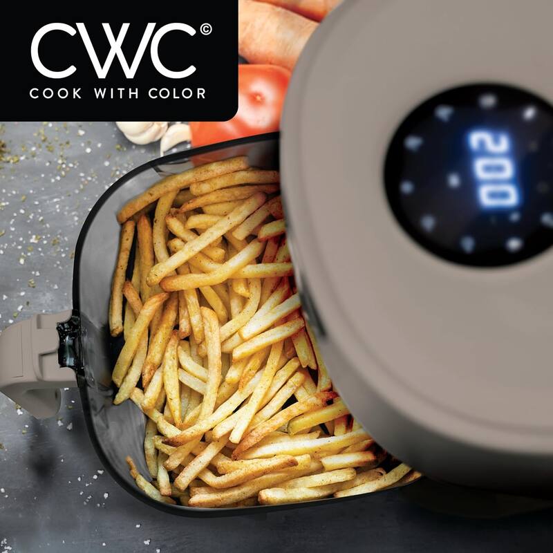 COOK WITH COLOR 1200W Air Fryer: Glass Basket, Dishwasher Safe, 60min Timer, 6 Presets, Temp Control 175F-400F, 4 - 5.5 QT