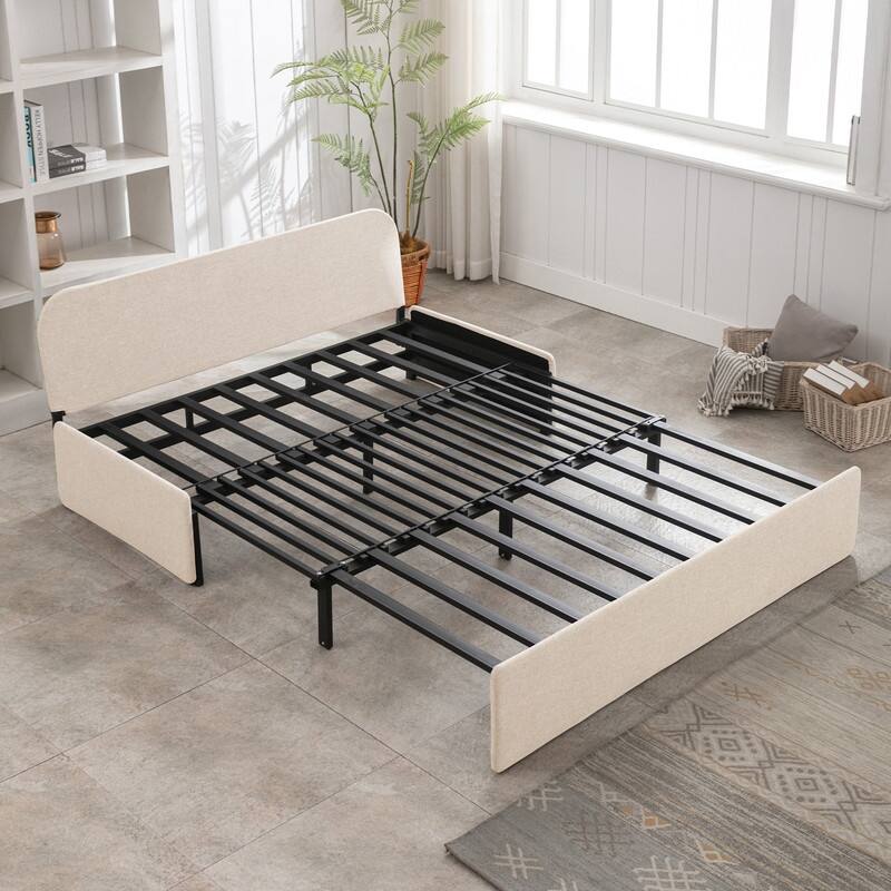 Mixoy Linen 2-in-1 Convertible Sofa Bed,Twin/Queen Pull Out Sleeper Sofa with Mattress,Cushions