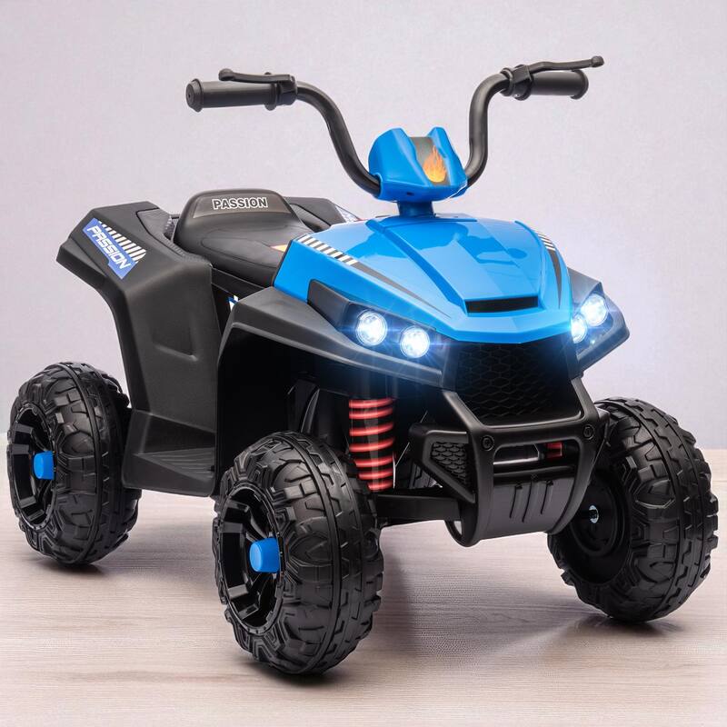 12V Kids Electric ATV, Battery-Powered Four-Wheeler with Spring Suspension, LED Lights & Music, 3.1mph - Blue
