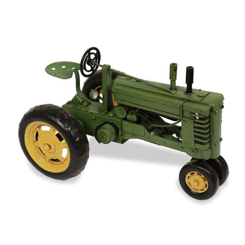HomeRoots 7" Green and Black Metal Hand Painted Model Tractor - 7' X '7' X '11.5