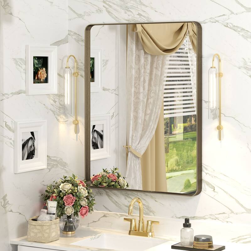 Modern Metal Frame Wall Mounted Bathroom Vanity Mirror - 32x24 - Bronze